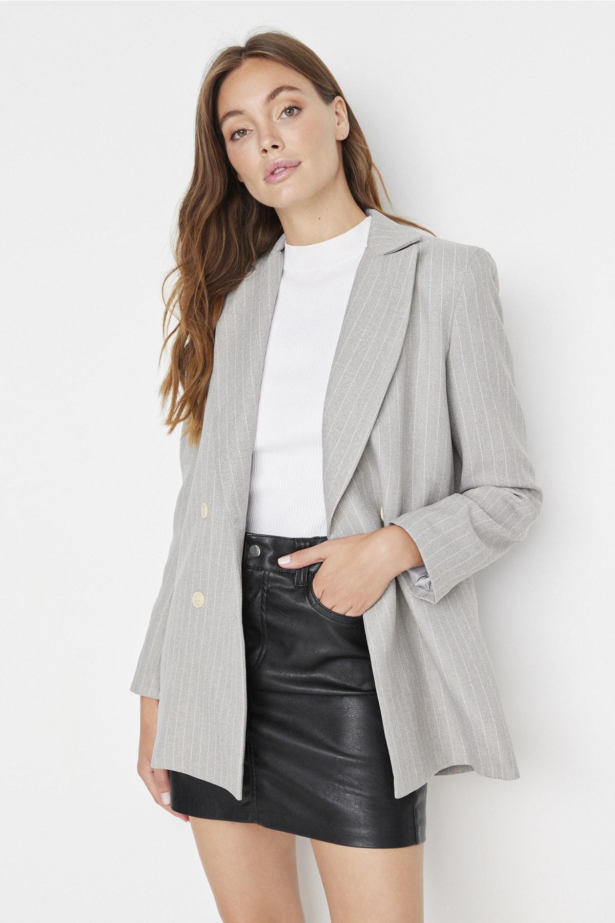 Gray Striped Blazer, , large image number 1