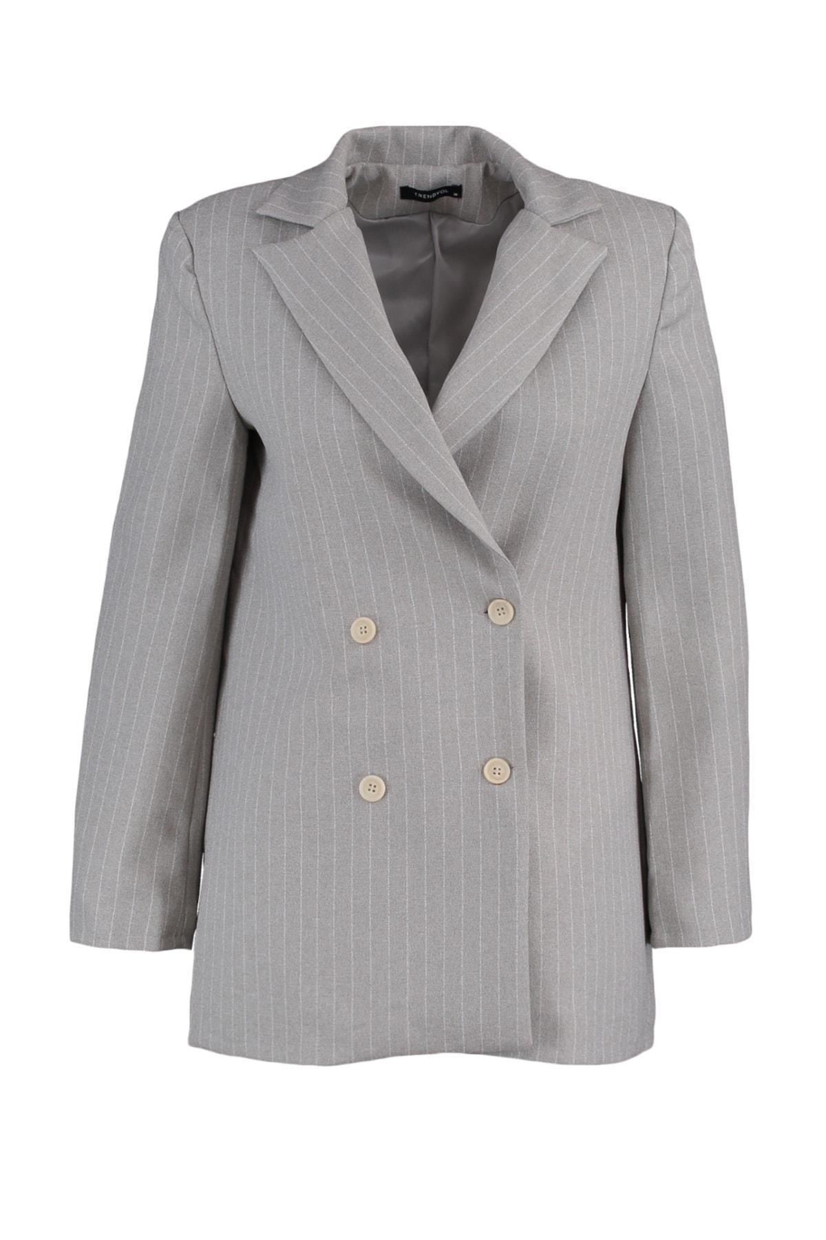 Gray Striped Blazer, , large image number 5