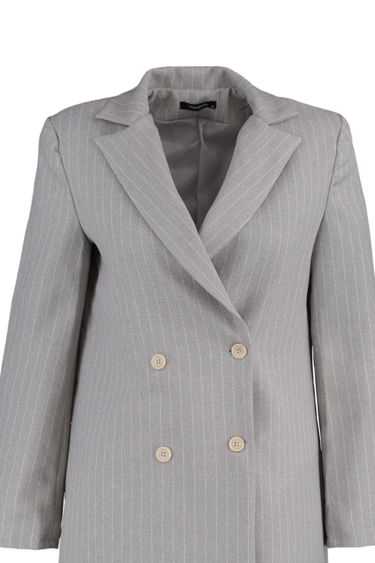 Gray Striped Blazer, , large image number 6