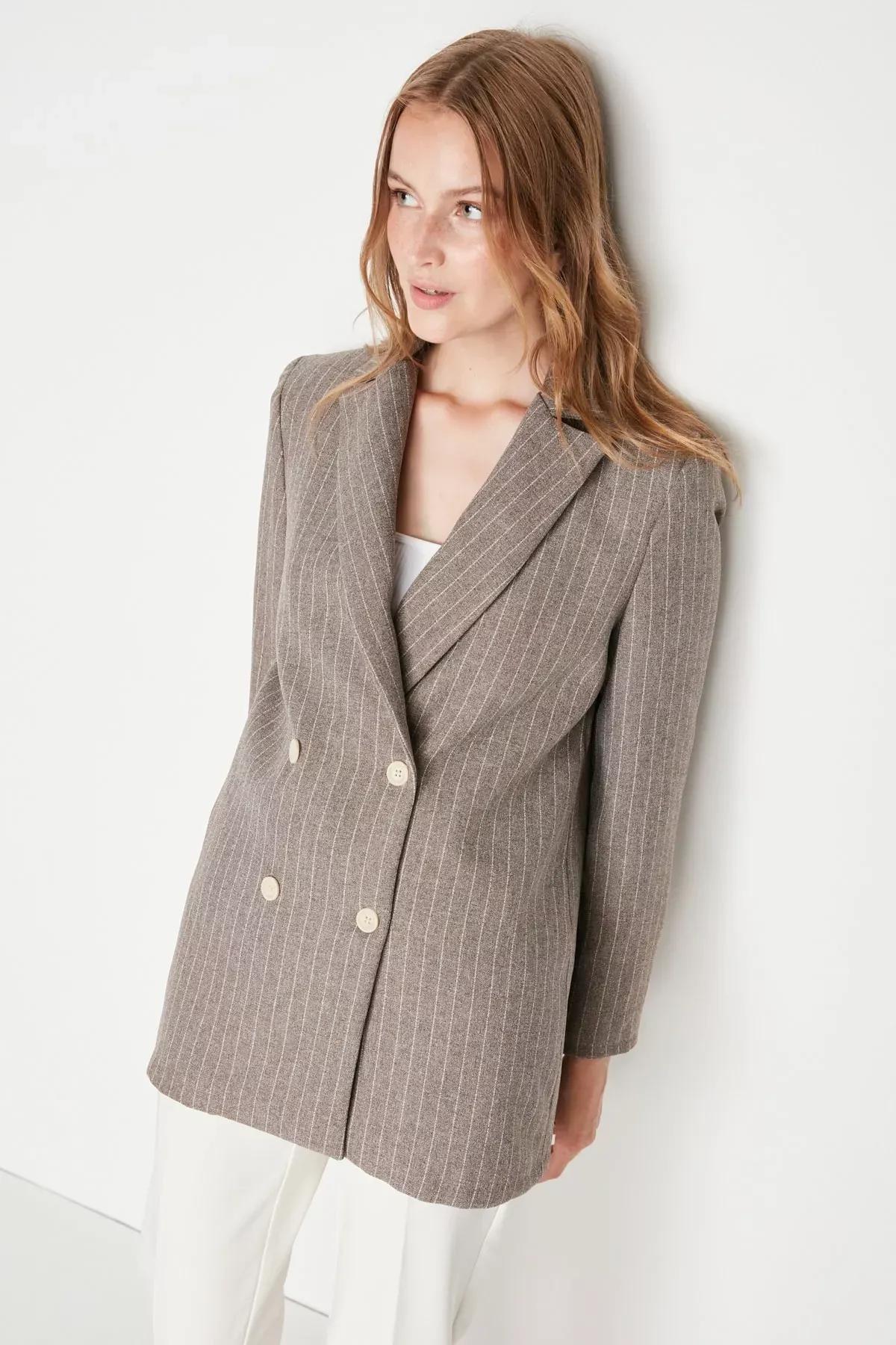 Brown Striped Blazer, , large image number 0