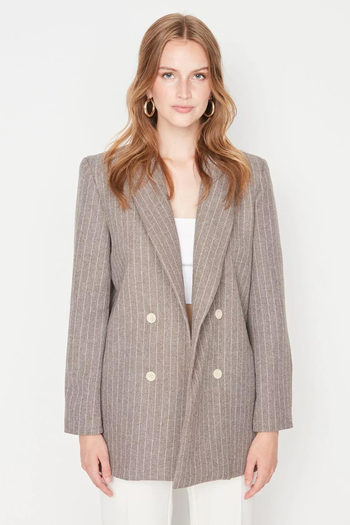 Brown Striped Blazer, , large image number 2