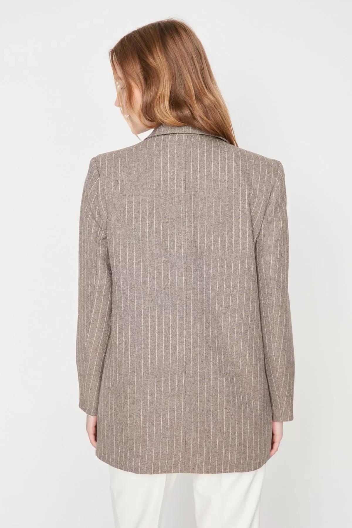 Brown Striped Blazer, , large image number 4