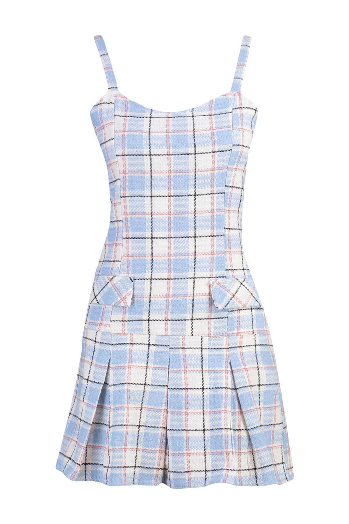 Trendyol - Blue A-Line Collared Mini Dress