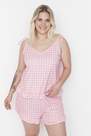 Trendyol - Pink Plaid V-Neck Plus Size Pajama Set