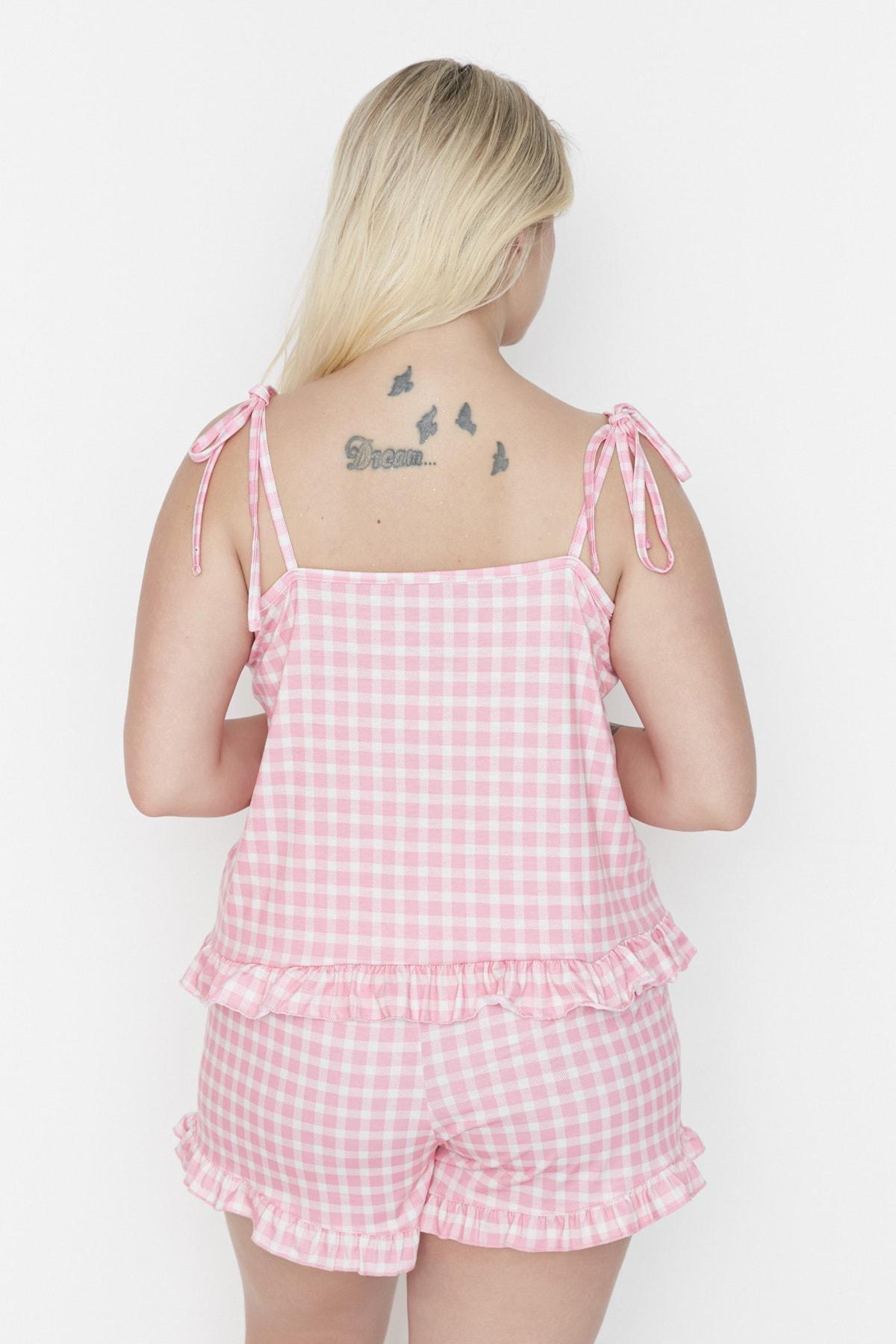 Pink Plaid V-Neck Plus Size Pajama Set, , large image number 4