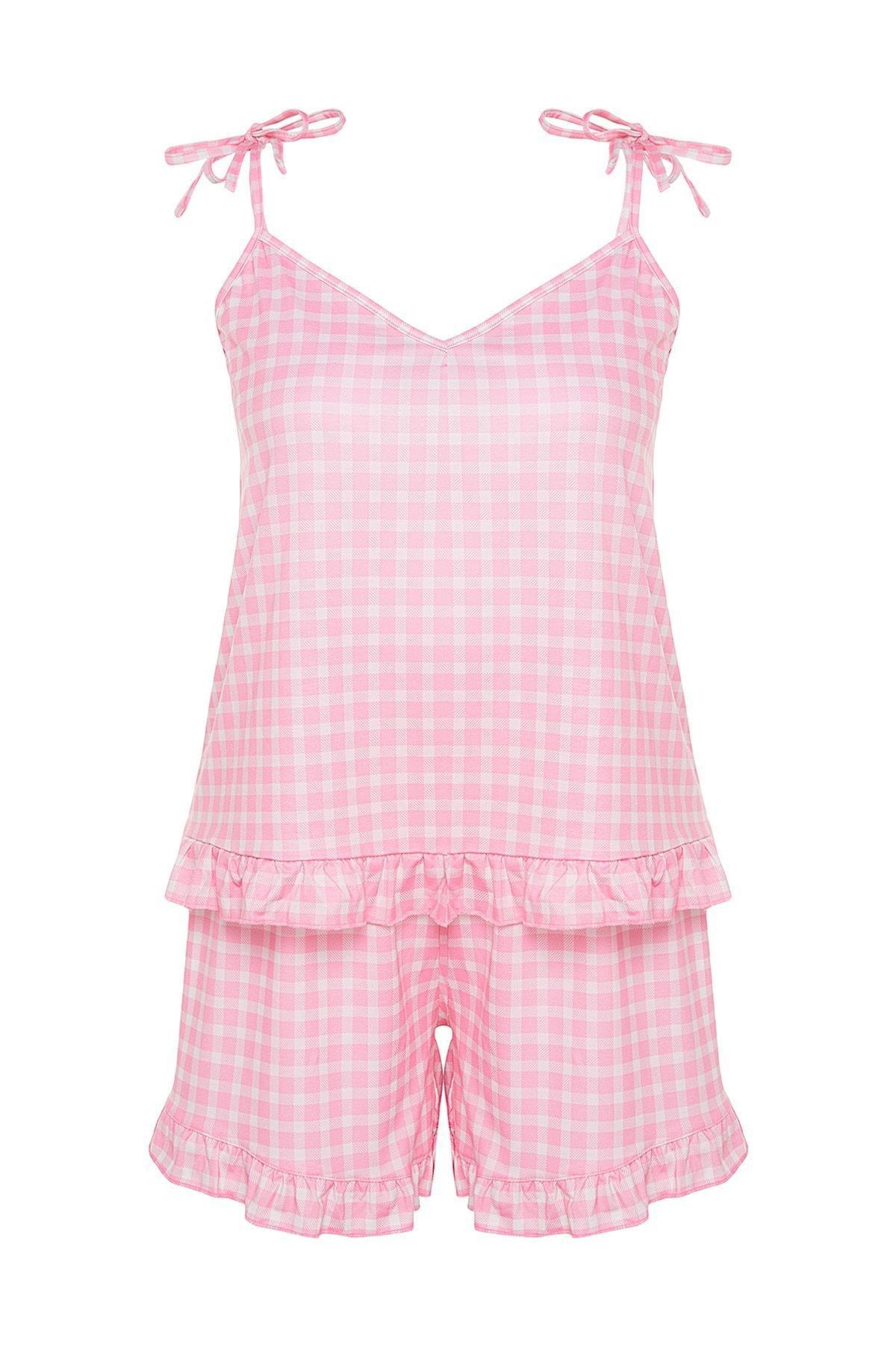 Pink Plaid V-Neck Plus Size Pajama Set, , large image number 5