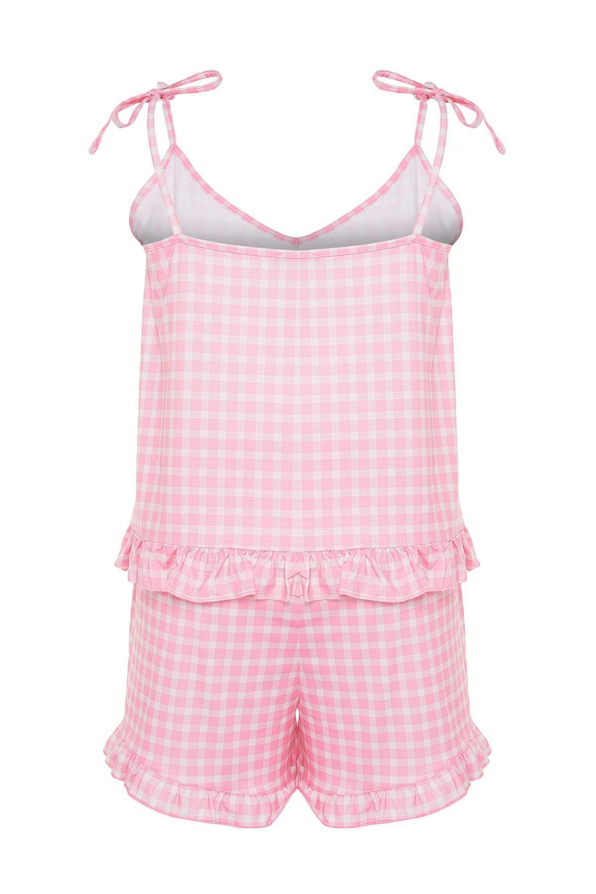 Pink Plaid V-Neck Plus Size Pajama Set, , large image number 7