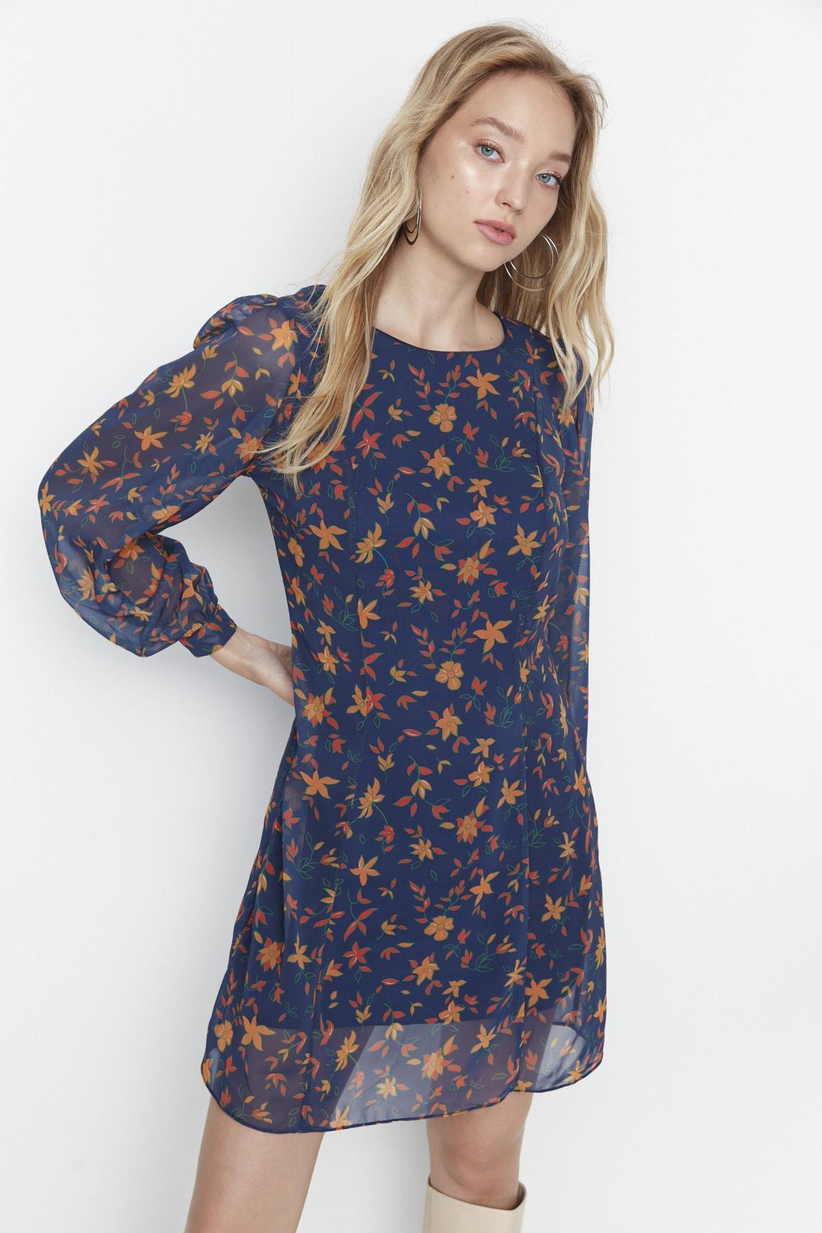 Navy A-Line Animal Print Mini Dress, , large image number 2