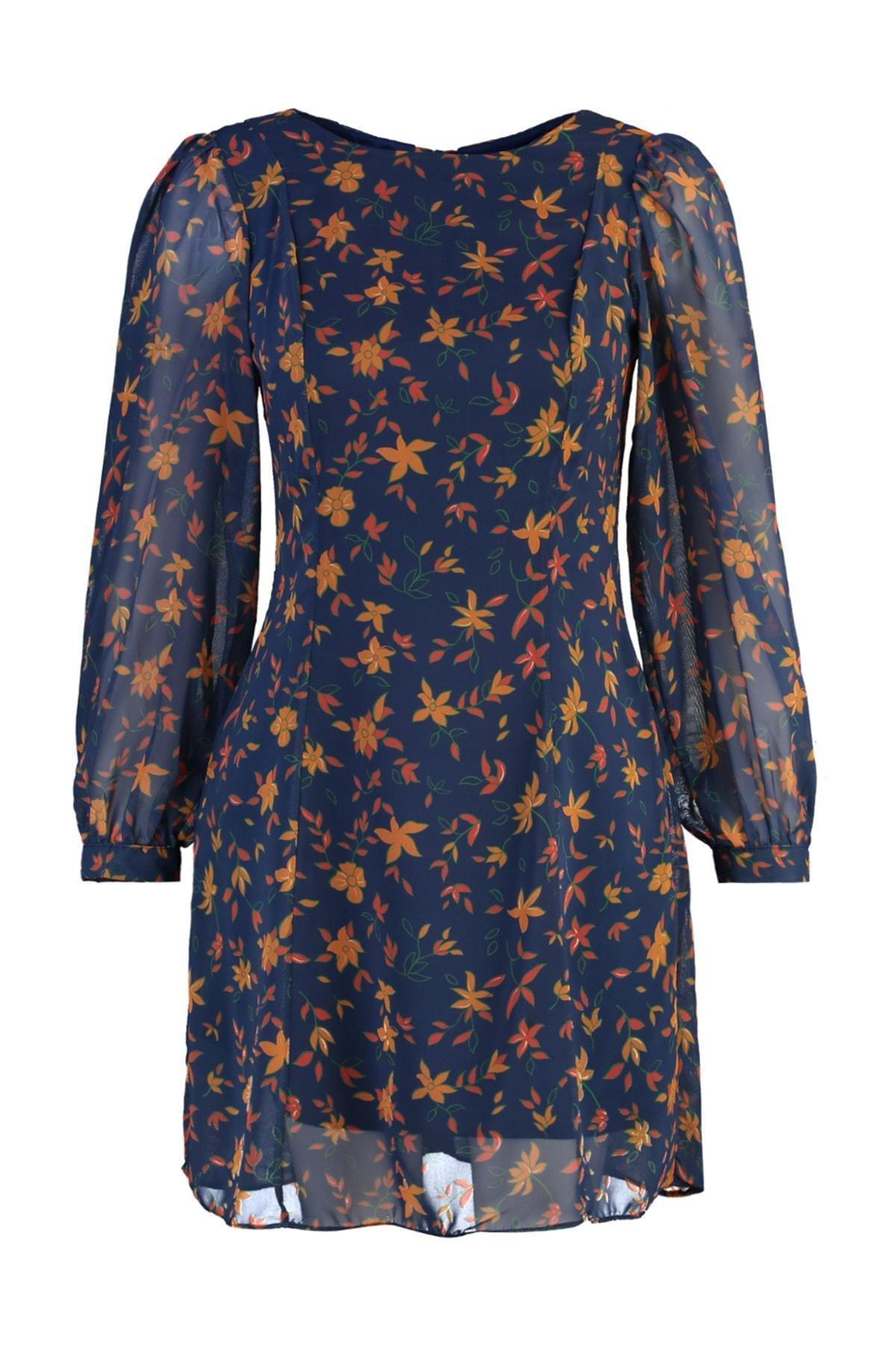 Navy A-Line Animal Print Mini Dress, , large image number 8