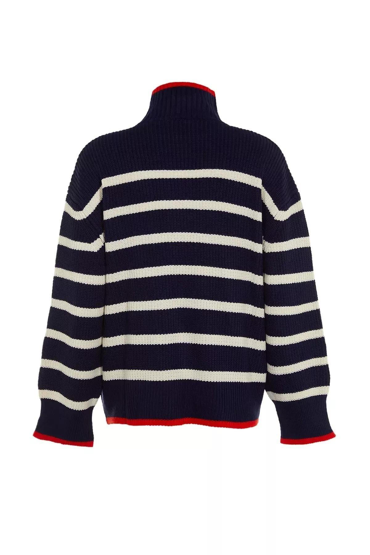 Navy Oversize Standing Collarsweater, Dark blue, large image number 5