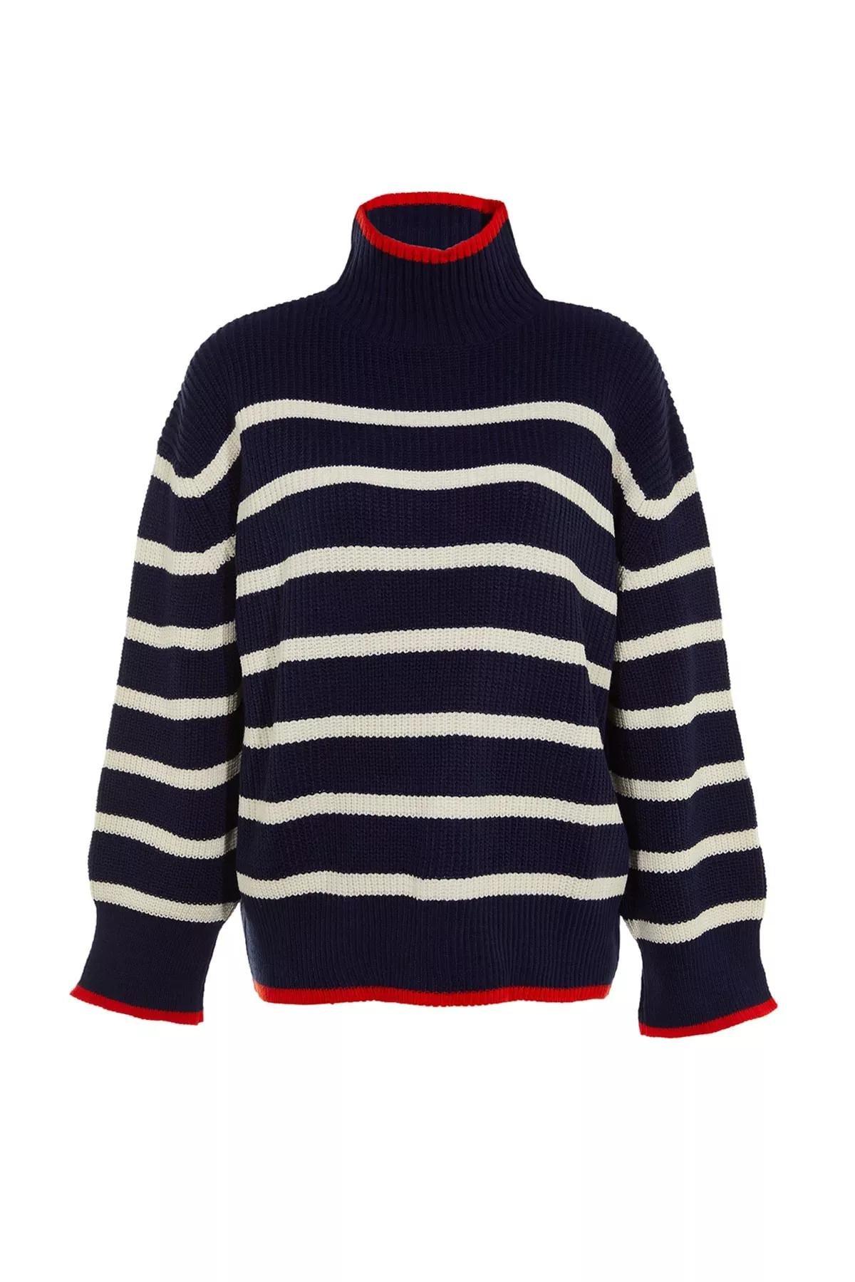Navy Oversize Standing Collarsweater, Dark blue, large image number 6