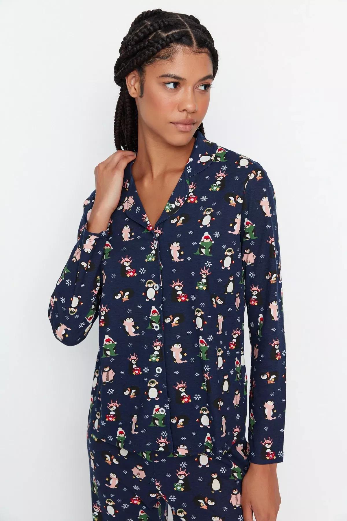 Navy Animal Print Pajama Set, , large image number 0