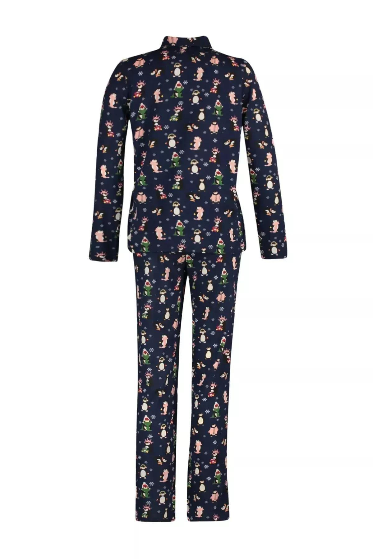 Navy Animal Print Pajama Set, Dark blue, large image number 5