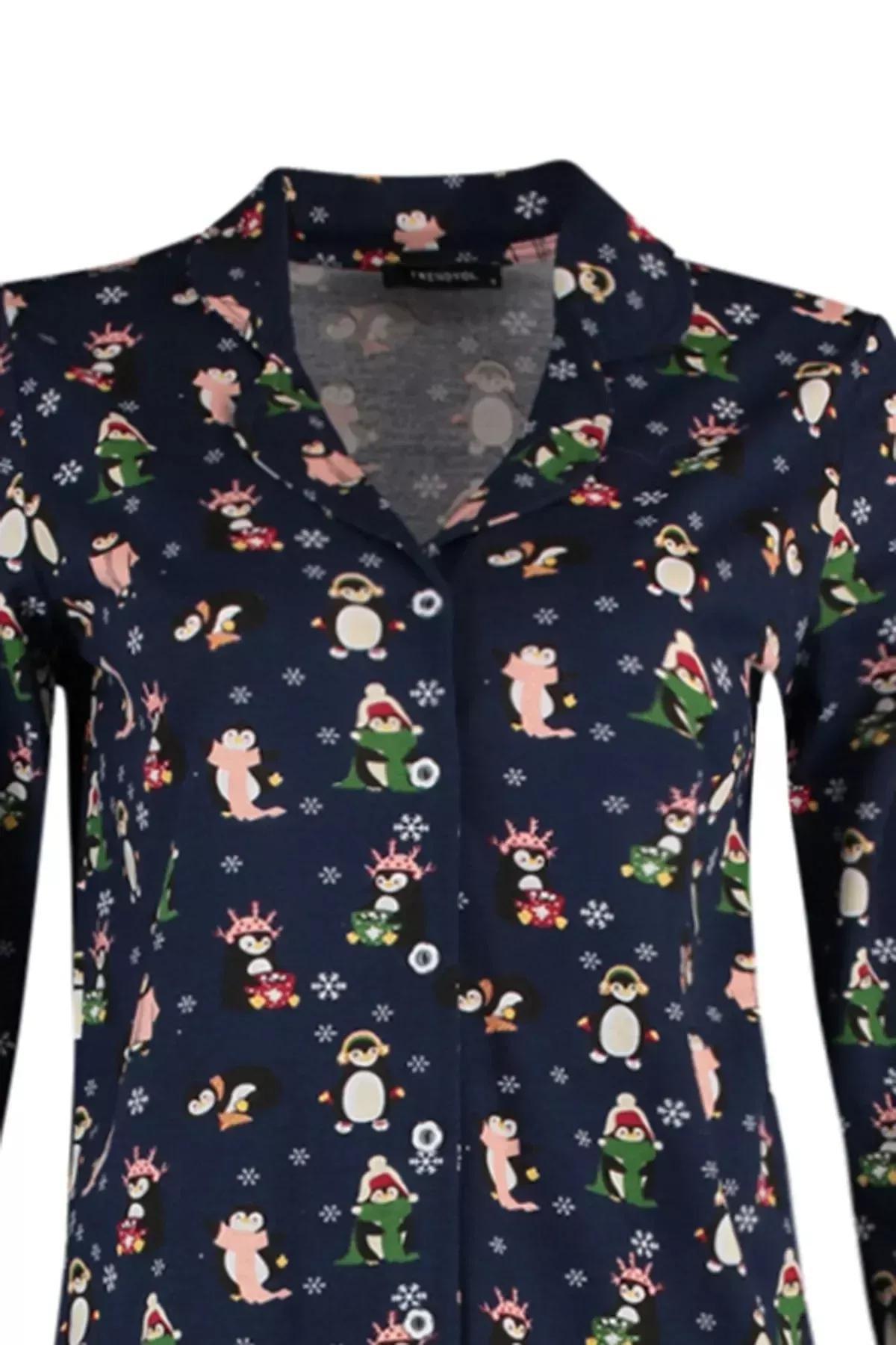 Navy Animal Print Pajama Set, Dark blue, large image number 6