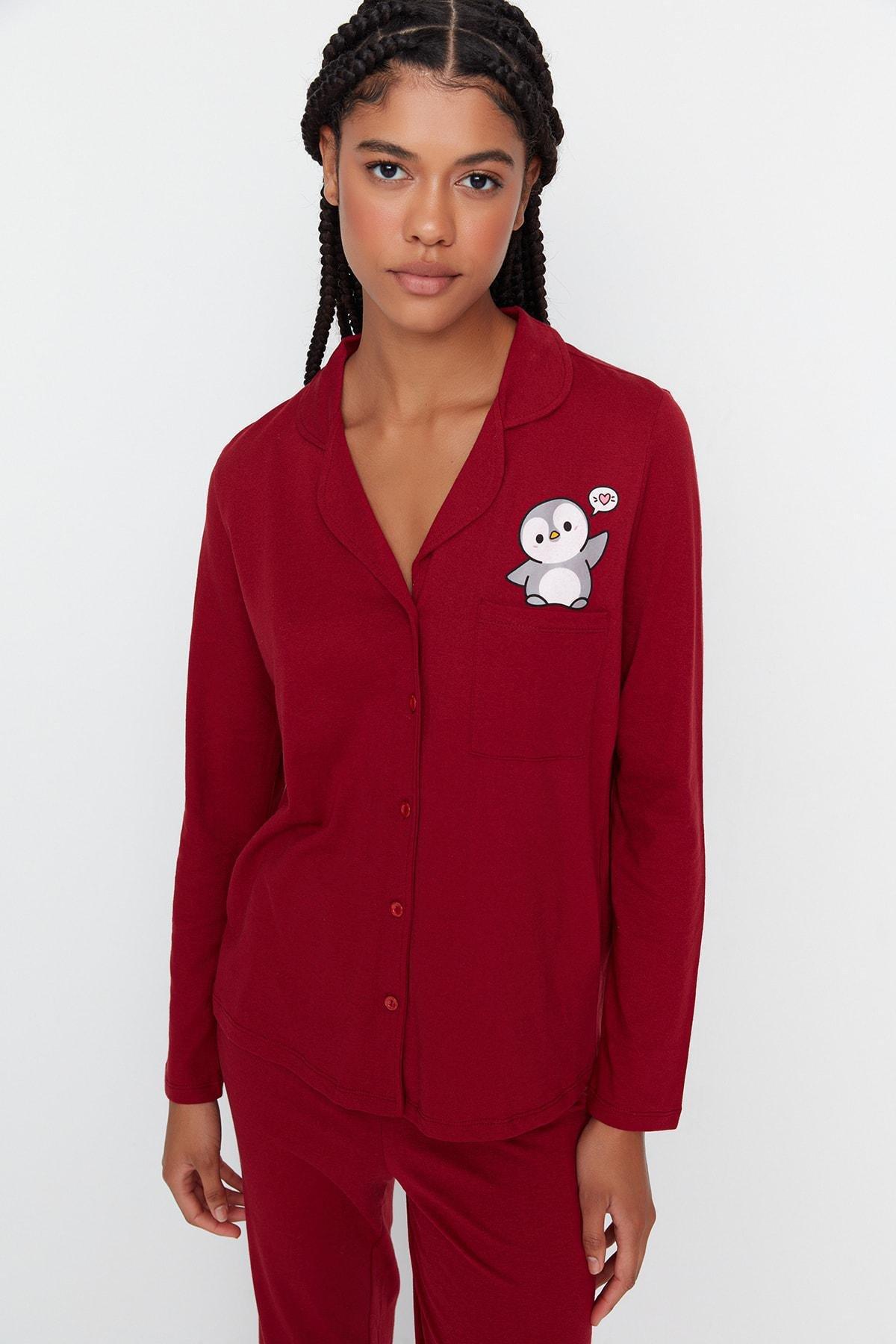 Burgundy Plain Pajama Set, , large image number 0