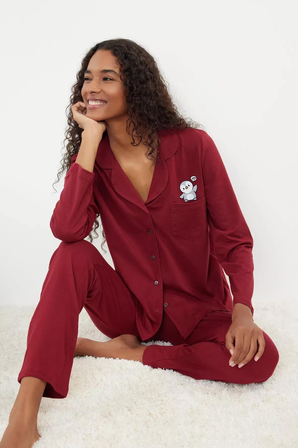 Burgundy Plain Pajama Set, Burgundy, medium