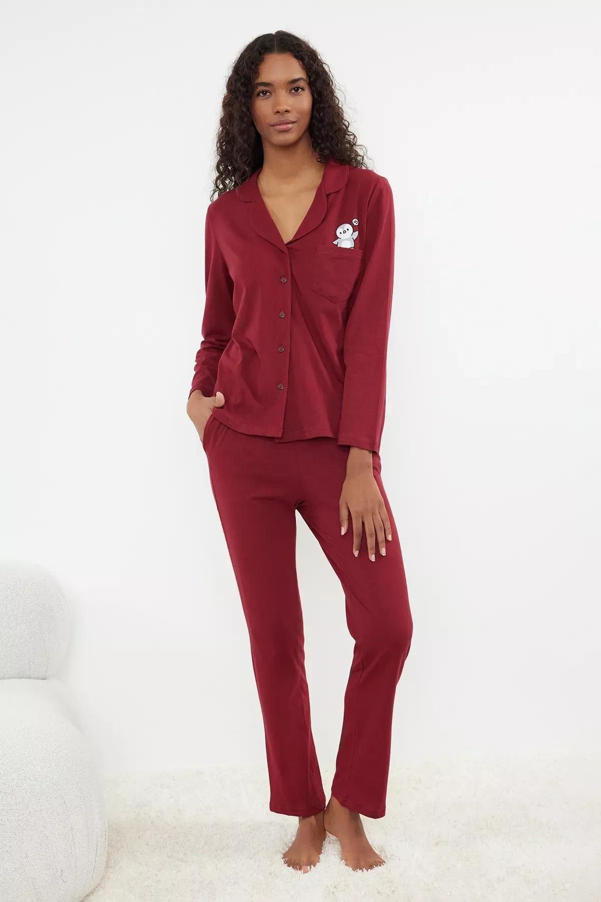 طقم بيجاما سادة، برغندي, Burgundy, large image number 1