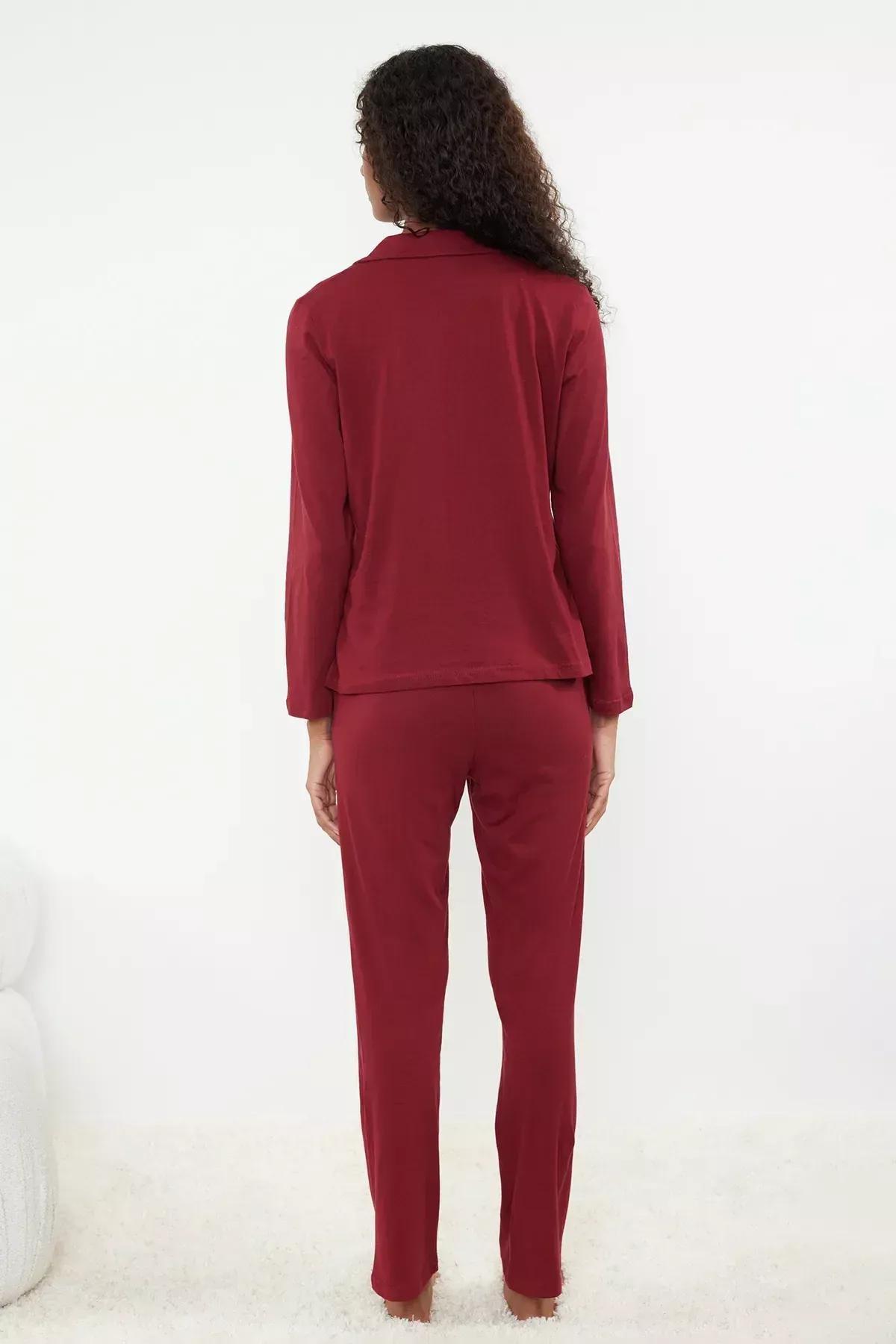 Burgundy Plain Pajama Set, Burgundy, large image number 4