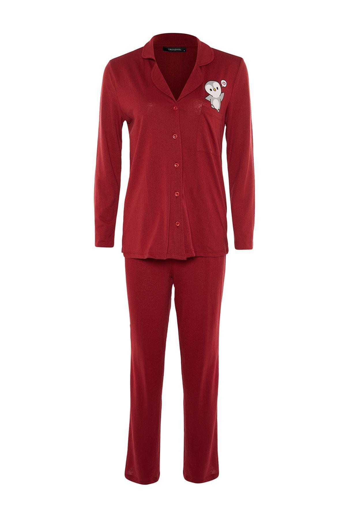 Burgundy Plain Pajama Set, , large image number 5