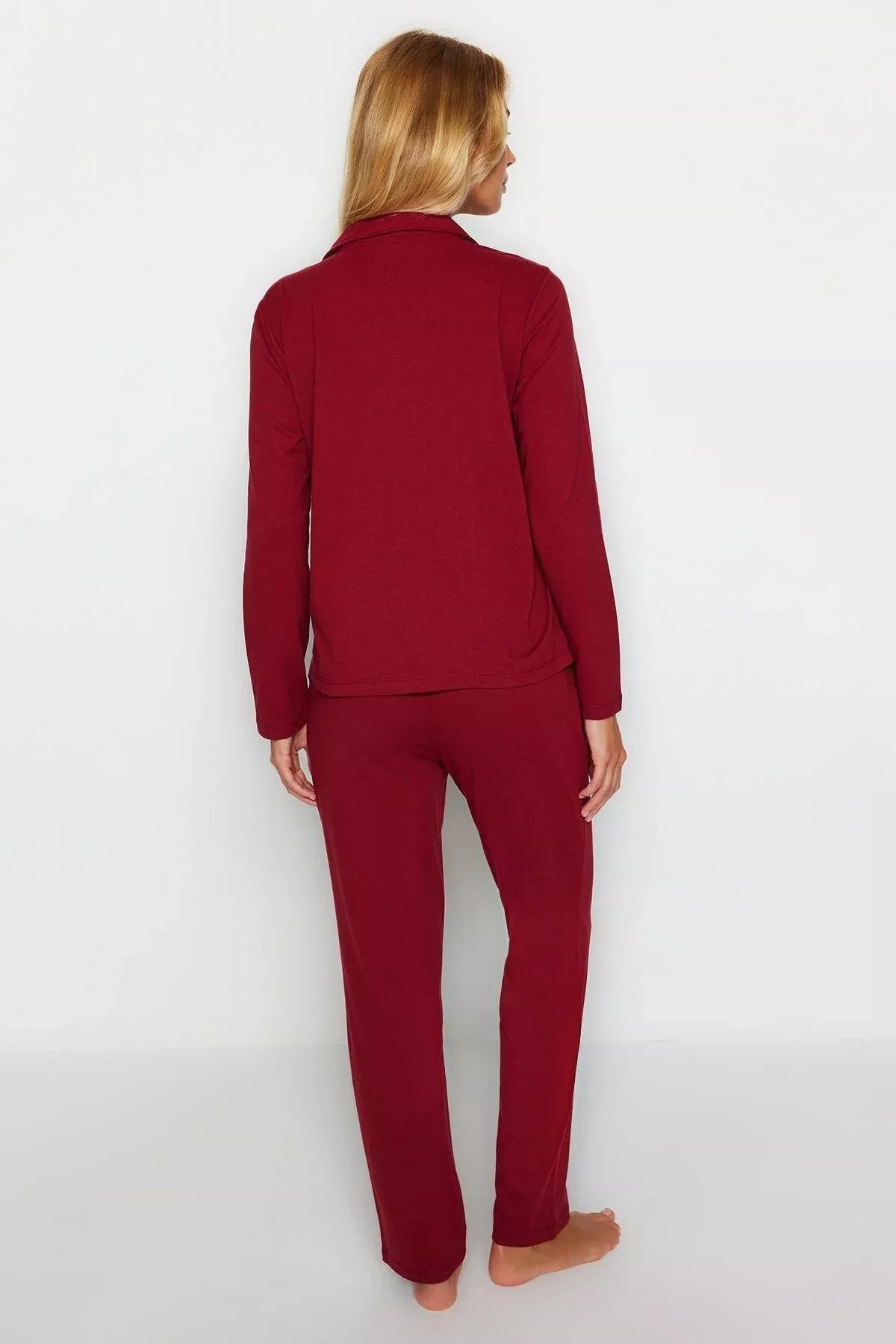 Burgundy Plain Pajama Set, Burgundy, large image number 6