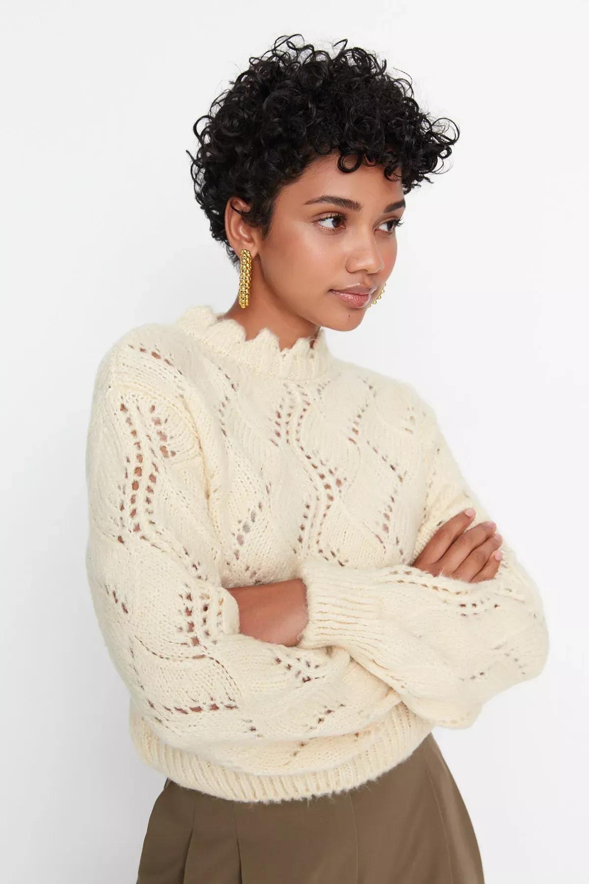 Beige Ajoure Sweater, Ecru, large image number 1