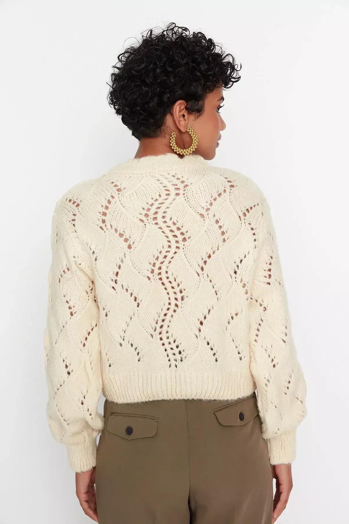 Beige Ajoure Sweater, Ecru, large image number 4