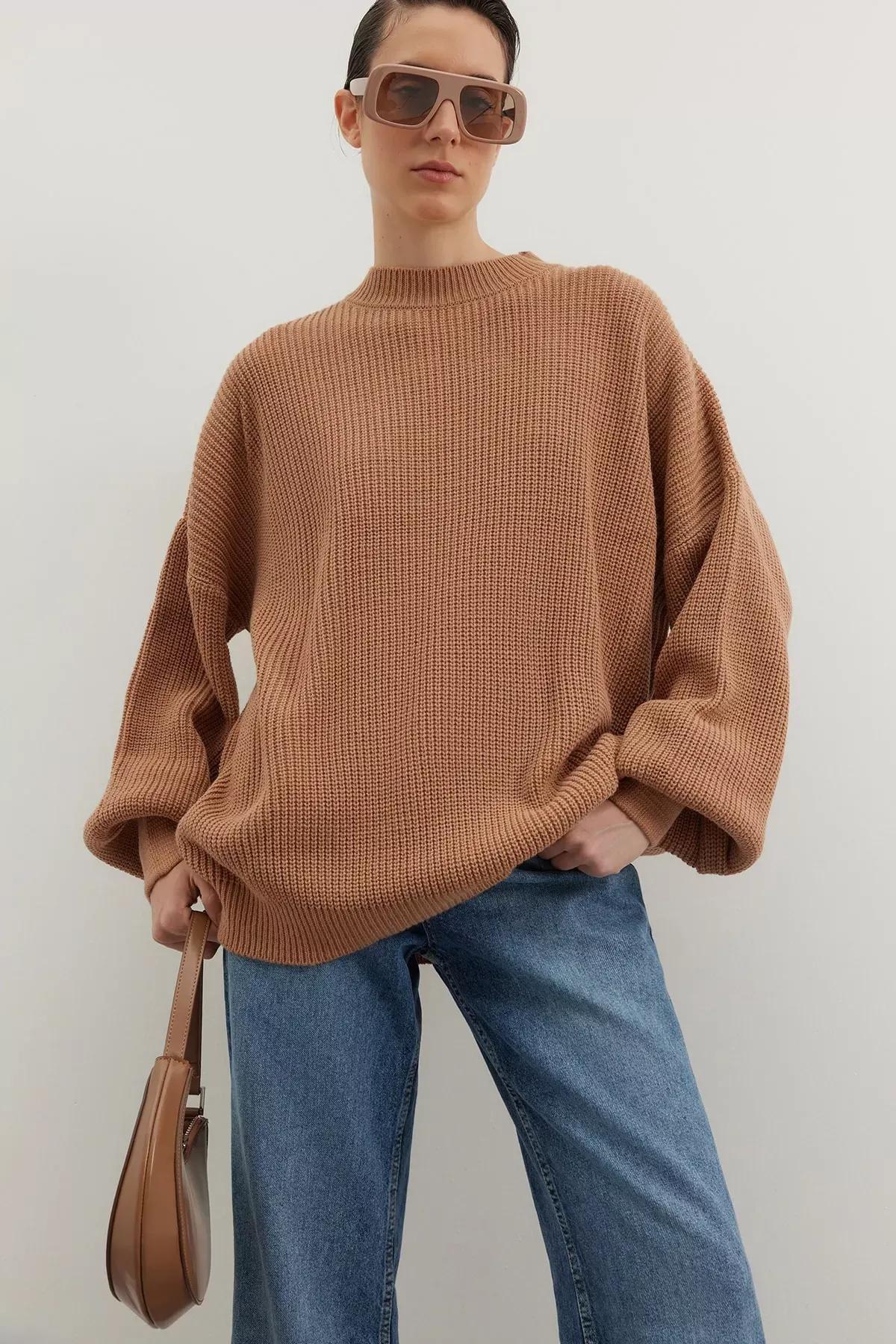 Grey Wide Fit Basic Sweater, Beige, large image number 0