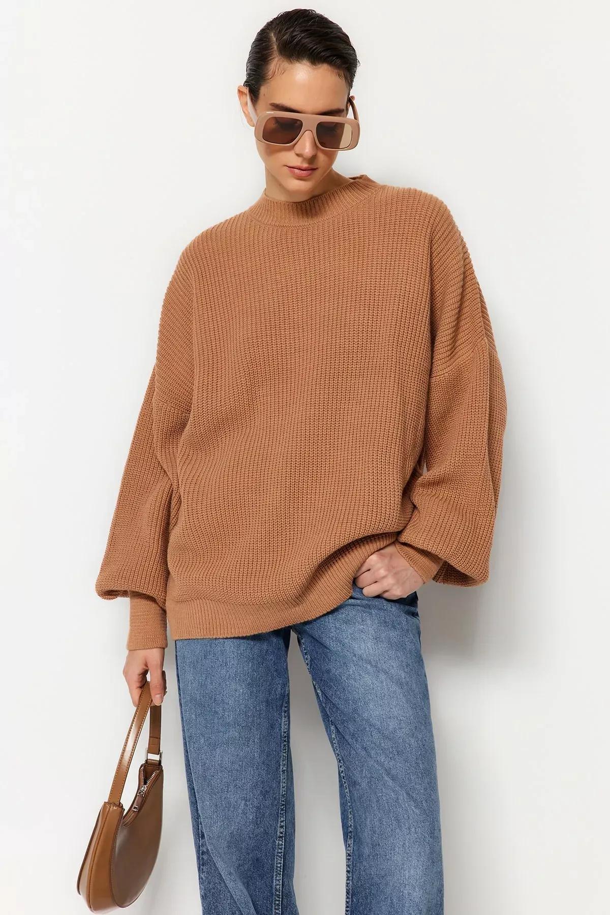 Grey Wide Fit Basic Sweater, Beige, large image number 1