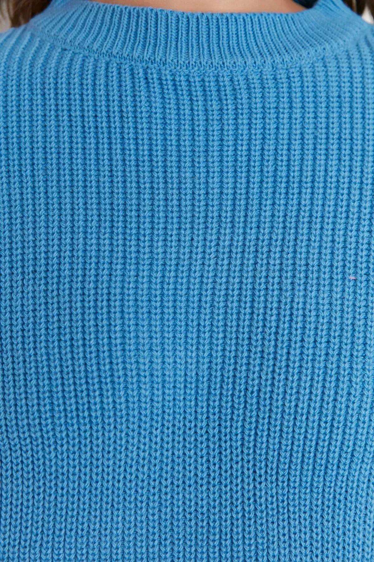 Blue Crew Neck Oversize Sweater, Blue, large image number 3