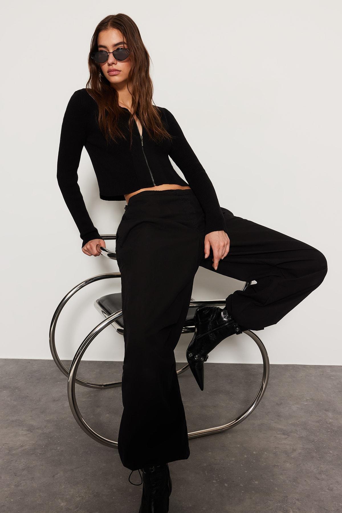 Black Crew Neck Slim Cardigan, , large image number 0
