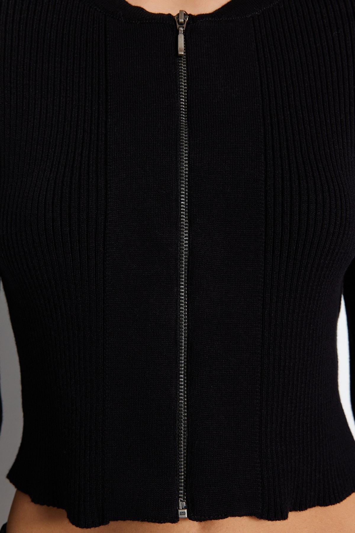 Black Crew Neck Slim Cardigan, , large image number 4