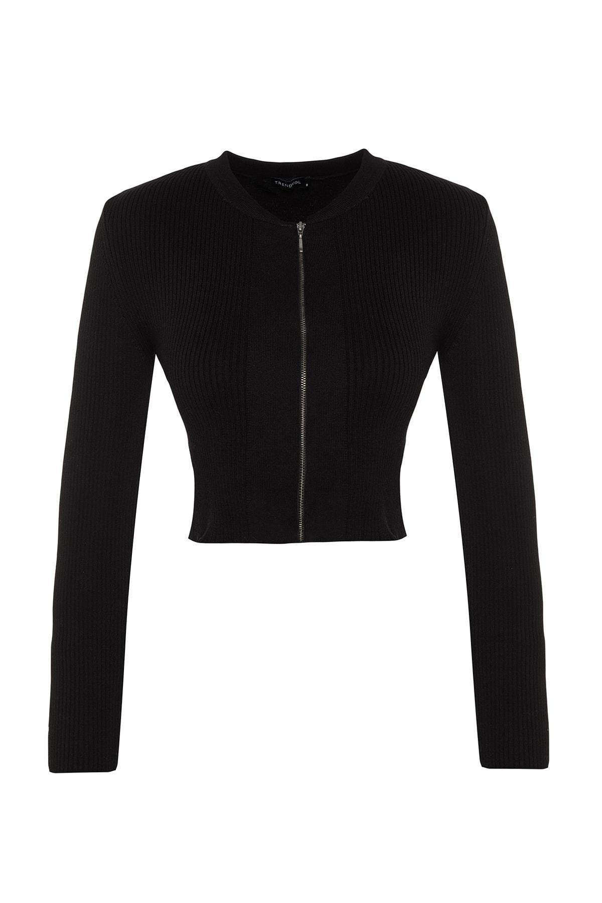 Black Crew Neck Slim Cardigan, , large image number 6