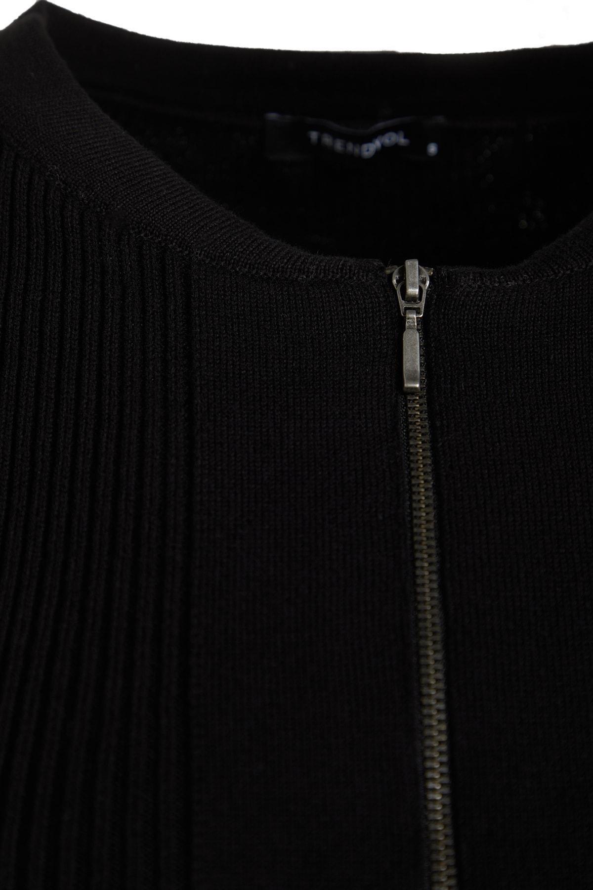 Black Crew Neck Slim Cardigan, , large image number 7
