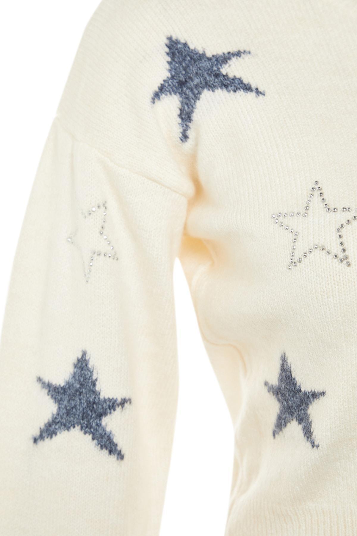Ecru Patterned Crew Neck Sweater, , large image number 5