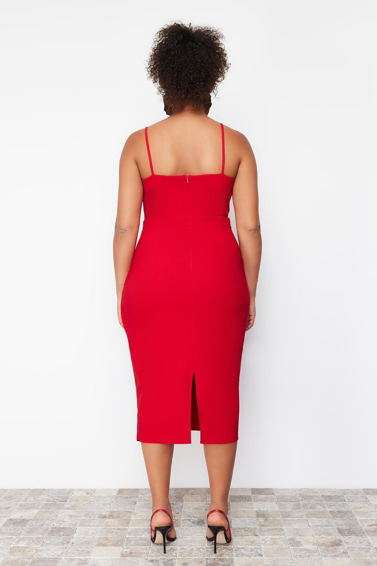 Red Woven Plus Size Dress, , large image number 5