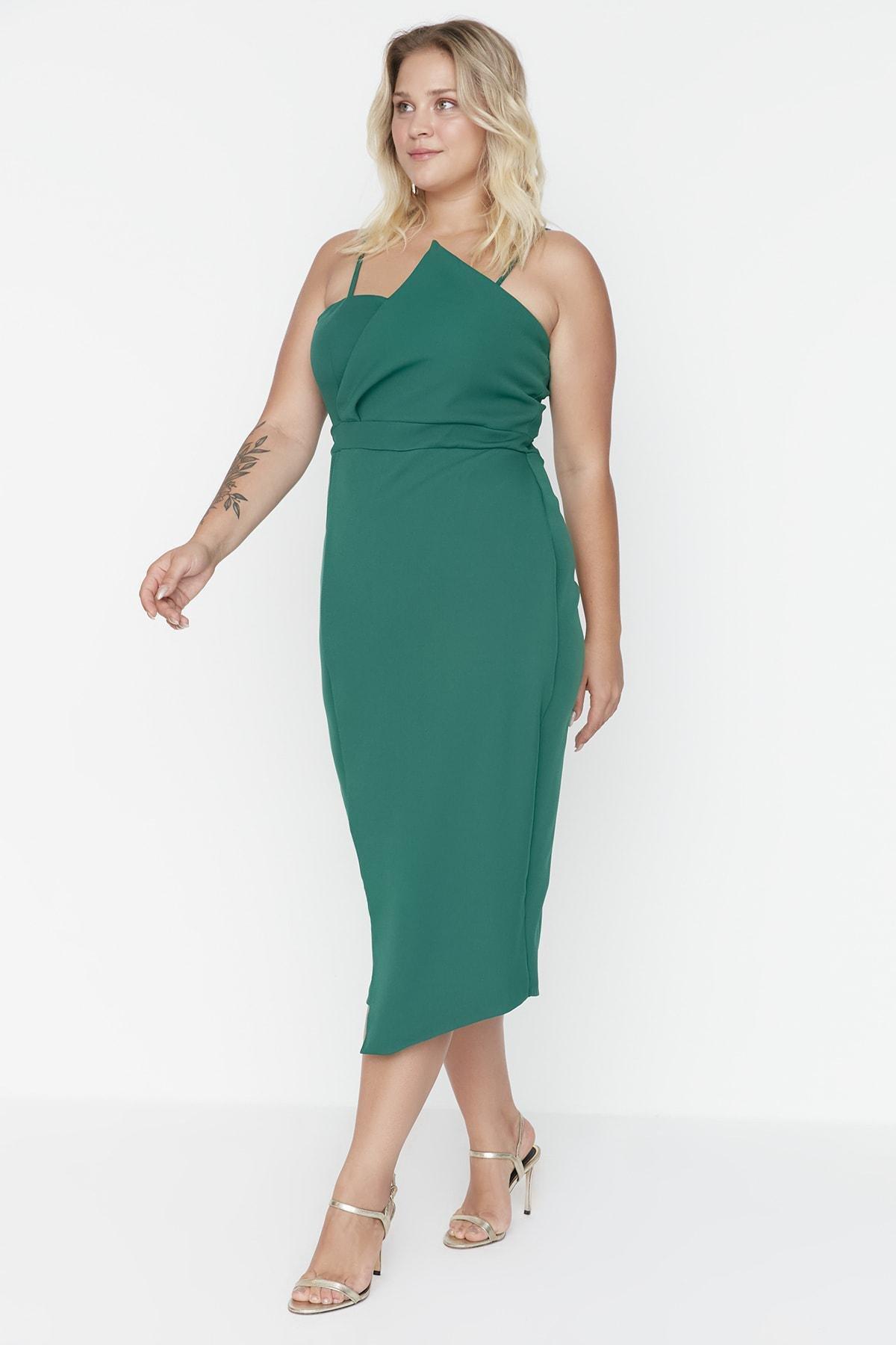 Green Midi Strapless Plus Size Dress, , large image number 0