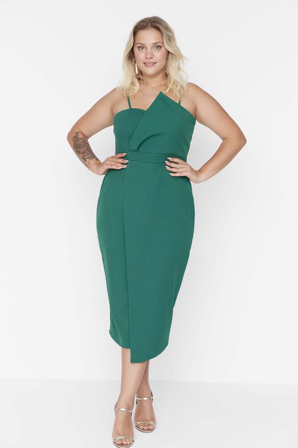 Green Midi Strapless Plus Size Dress, , large image number 1