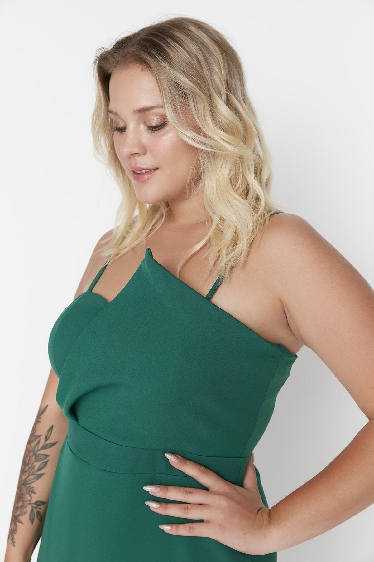 Green Midi Strapless Plus Size Dress, , large image number 2