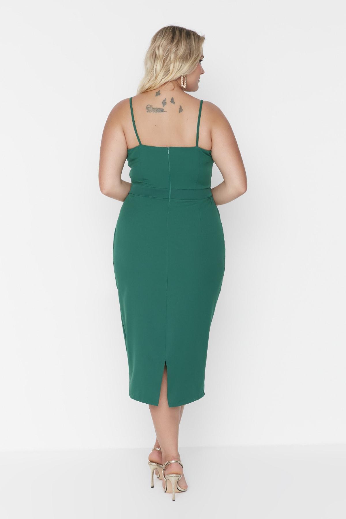 Green Midi Strapless Plus Size Dress, , large image number 4