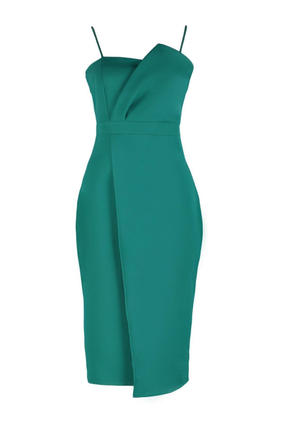 Green Midi Strapless Plus Size Dress, , large image number 5