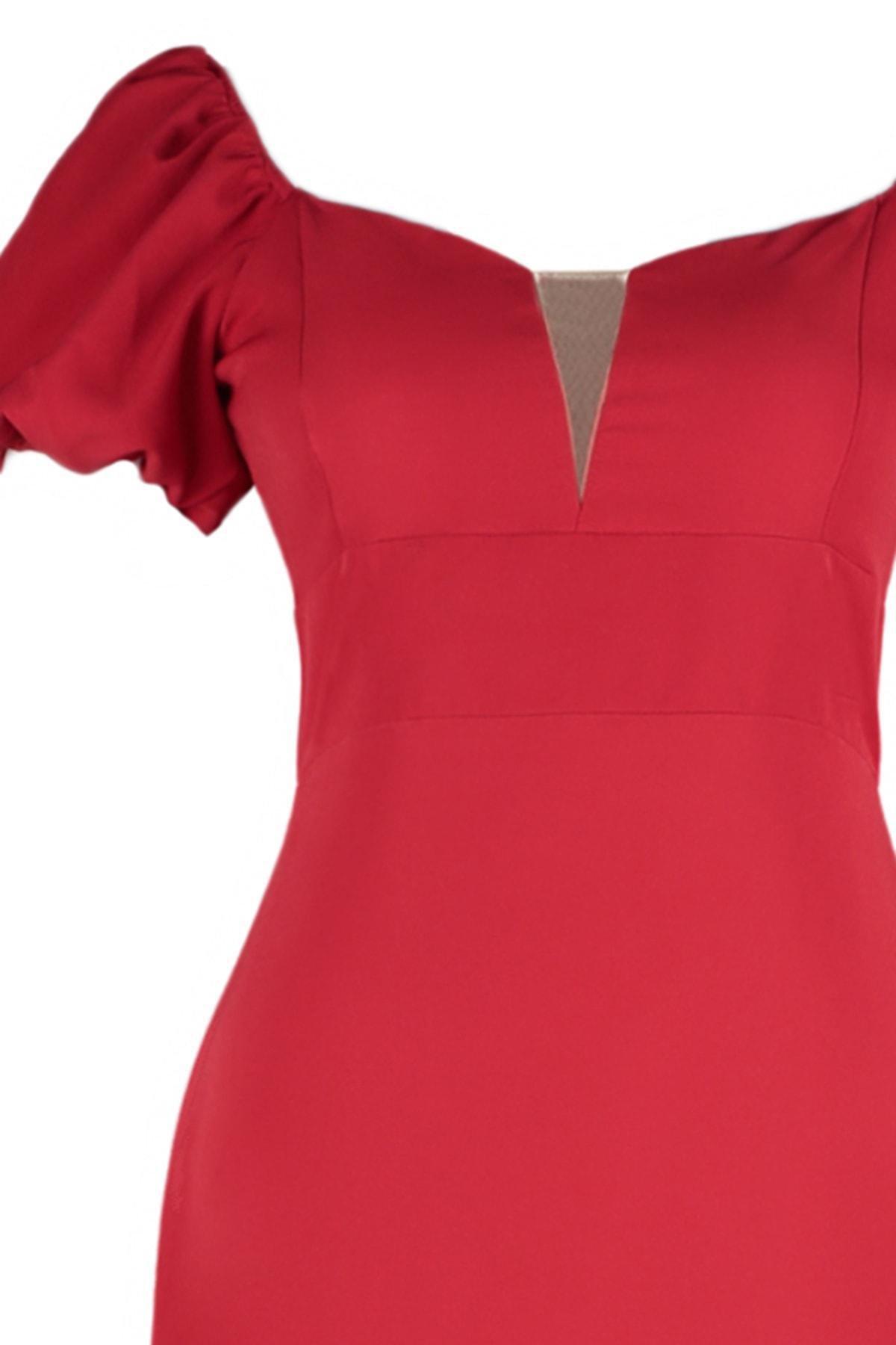 Red Midi Strapless Plus Size Dress, , large image number 6
