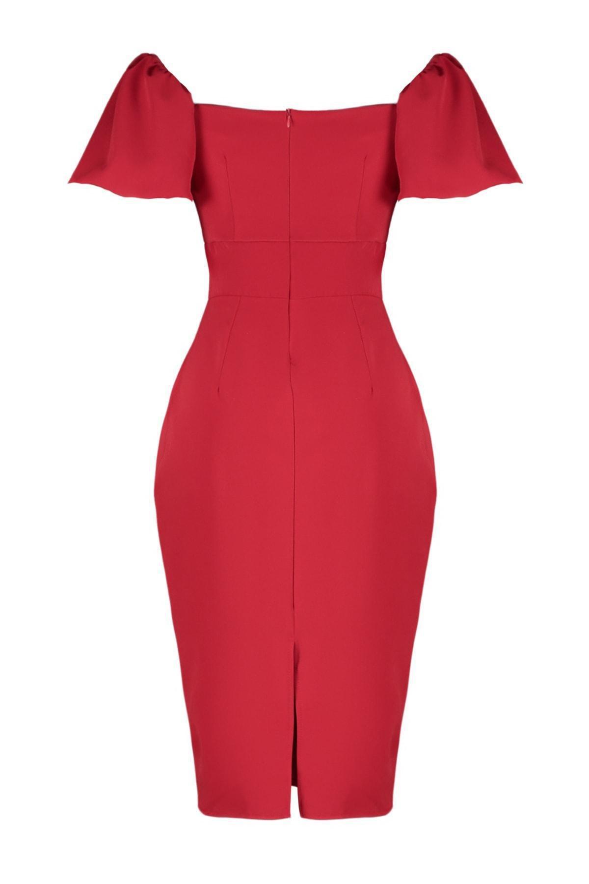 Red Midi Strapless Plus Size Dress, , large image number 7