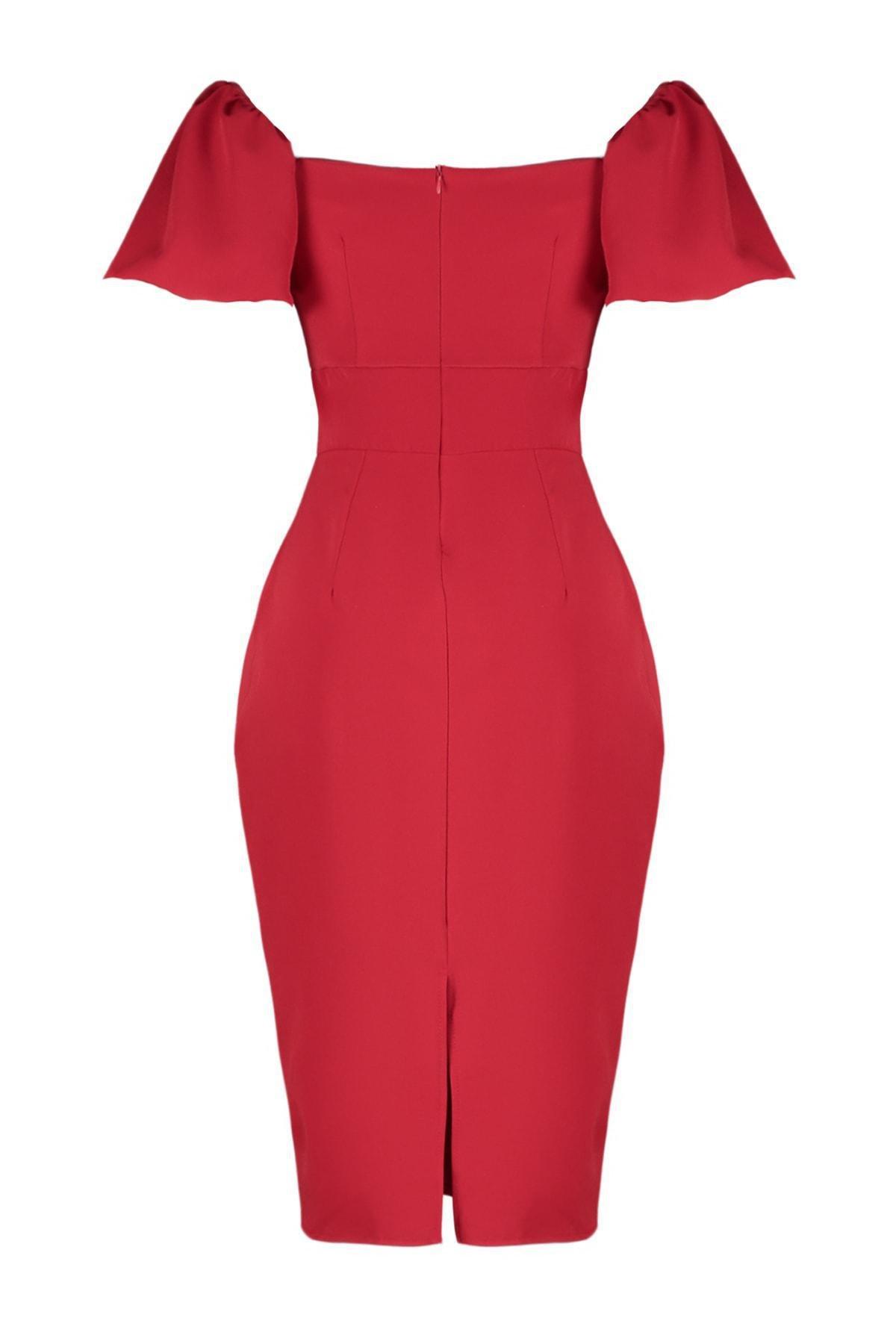 Trendyol - Red Midi Strapless Plus Size Dress