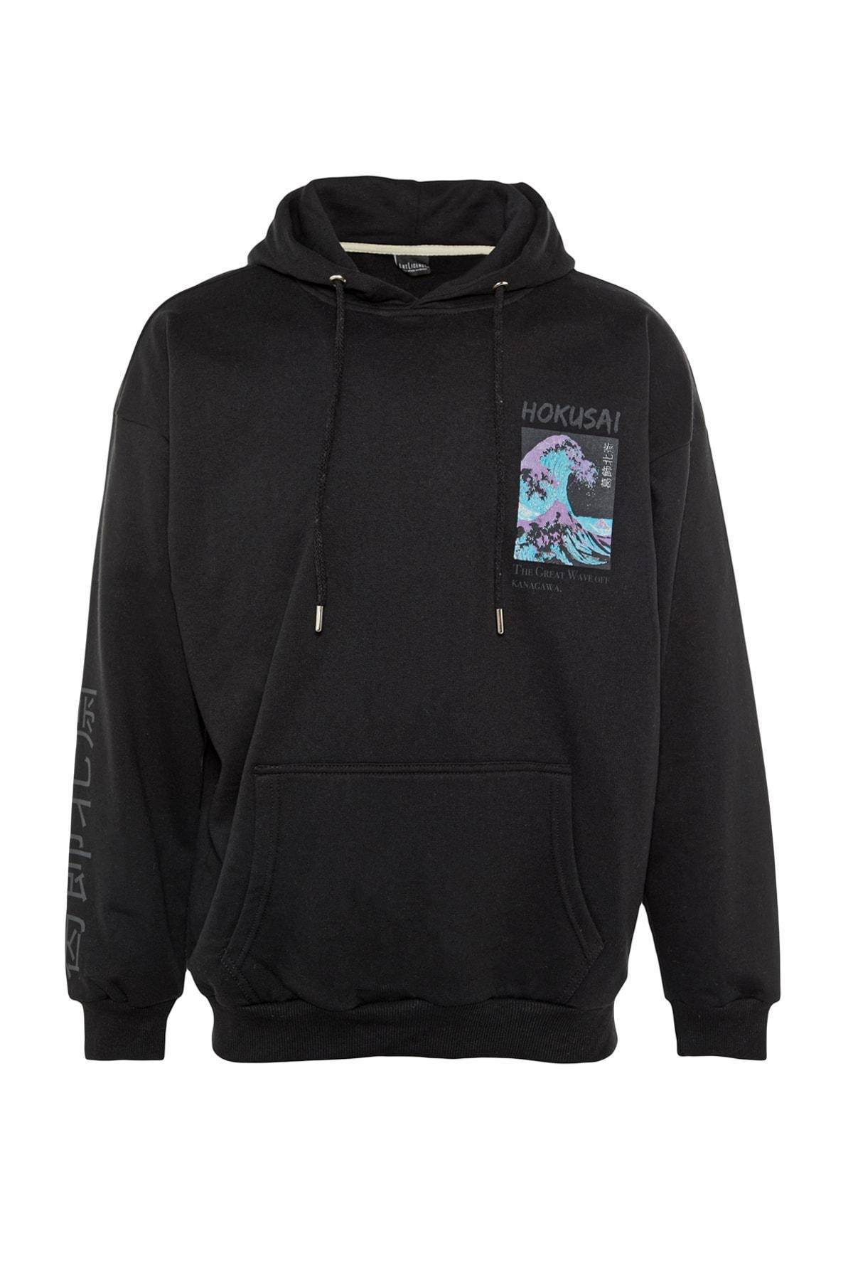 Trendyol - Black Oversize Hooded Sweatshirt