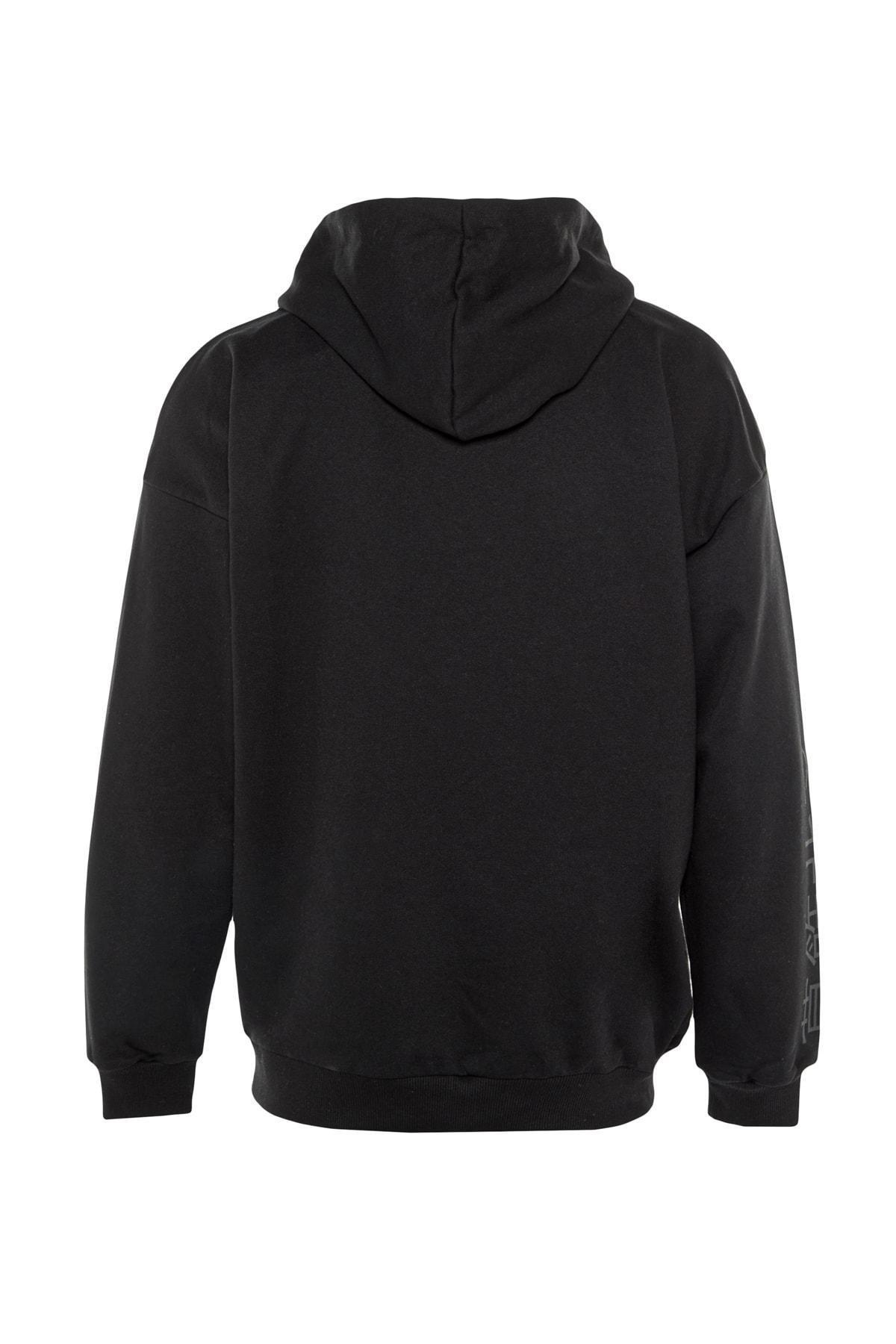 Trendyol - Black Oversize Hooded Sweatshirt