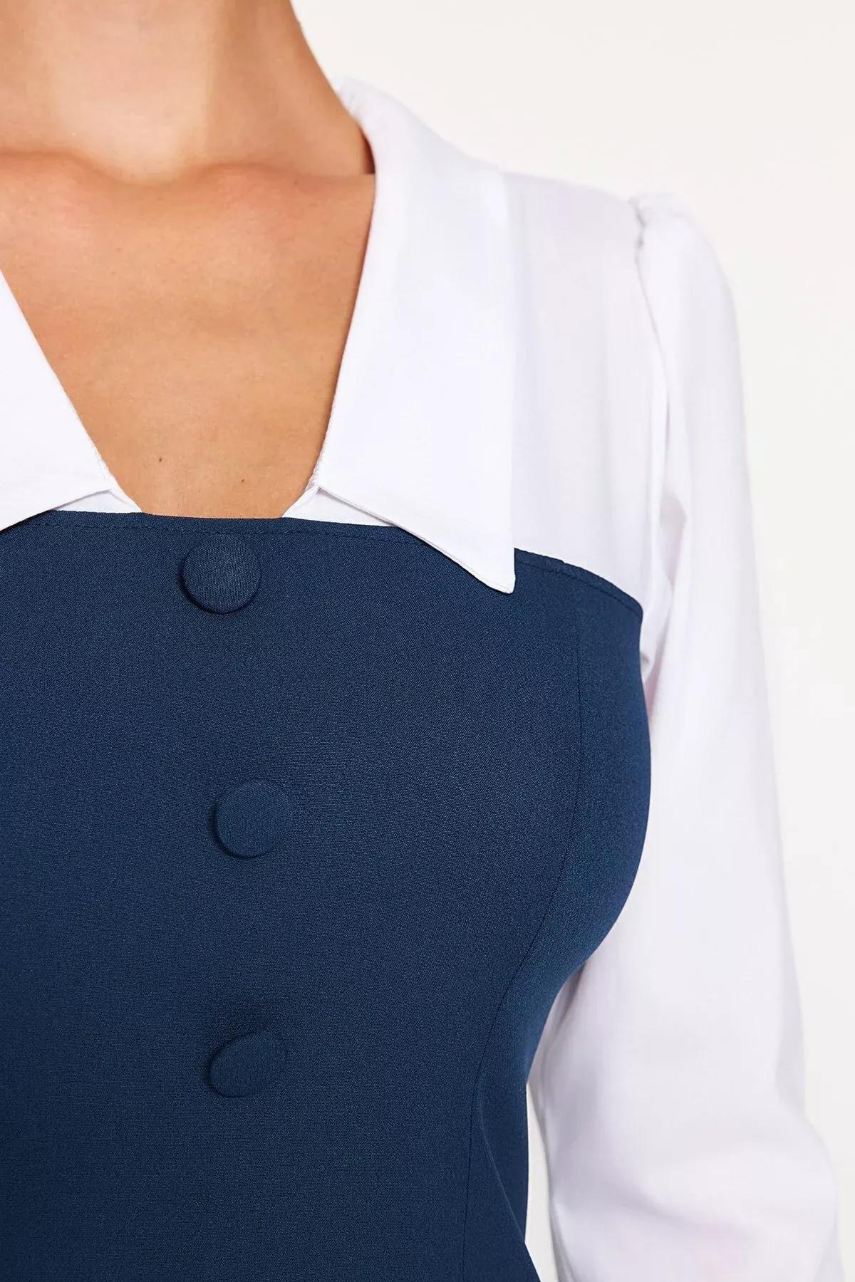 فستان منسوج بياقة، أزرق, Oil, large image number 4