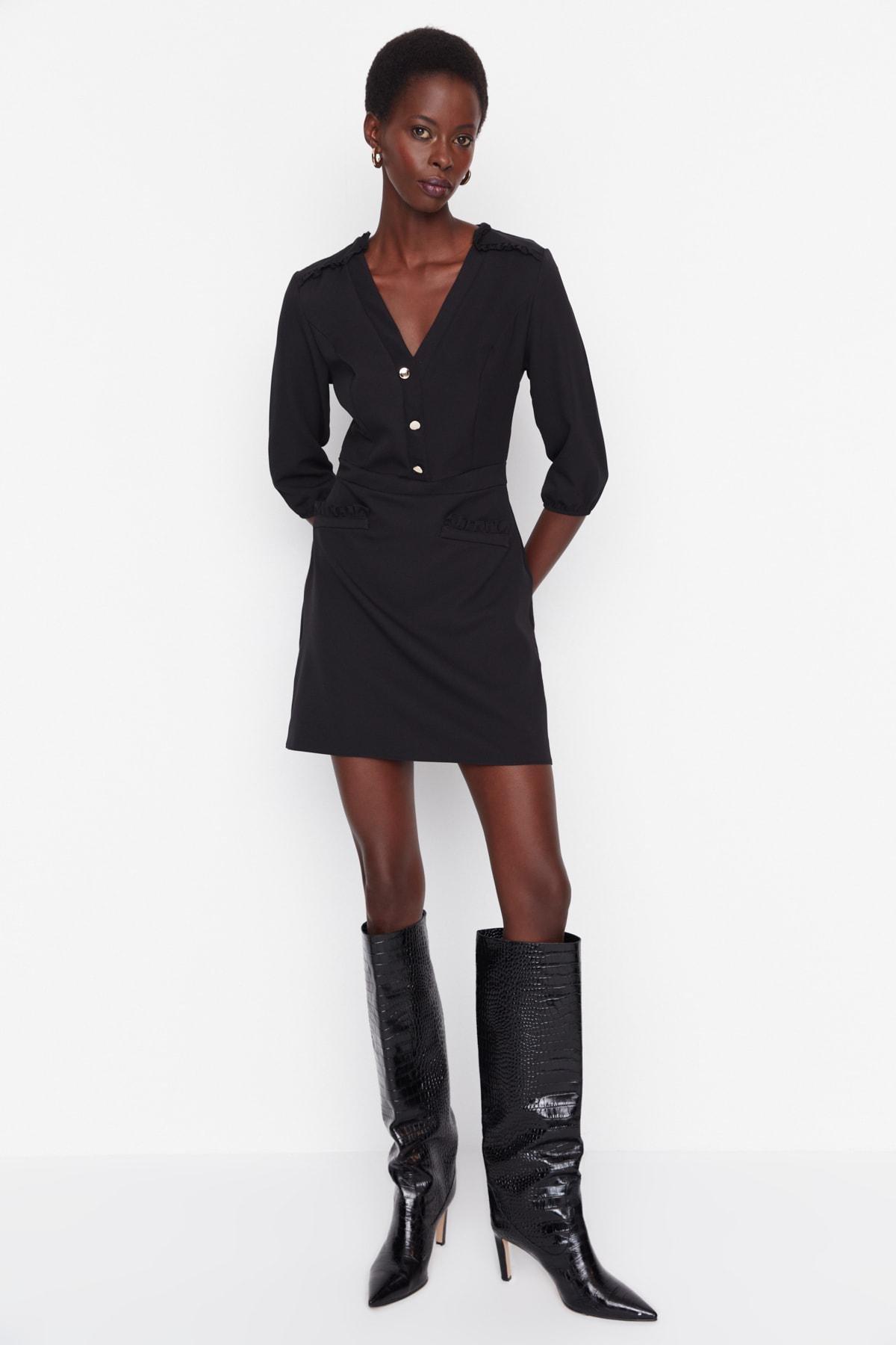 Trendyol - Black Bodycon V-Neck Mini Dress