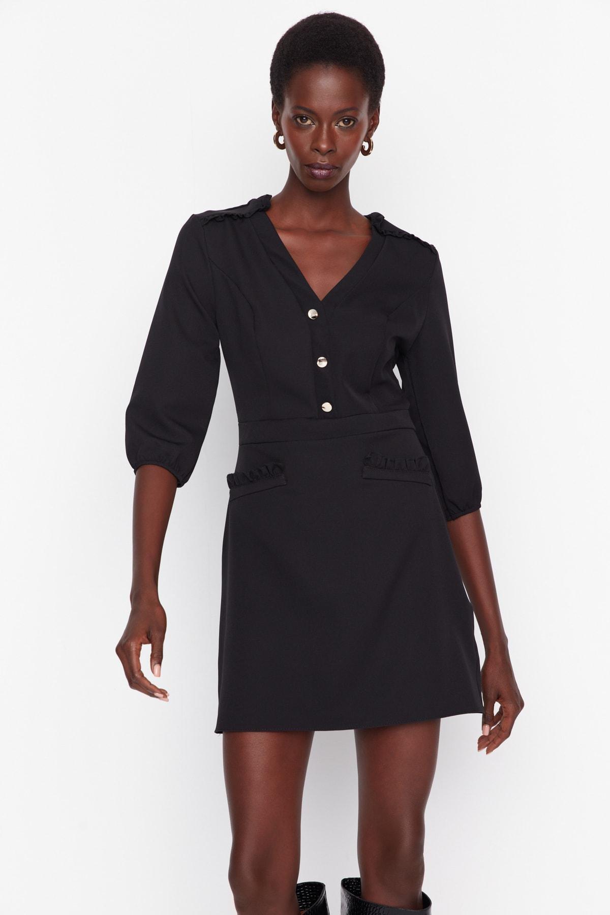 Trendyol - Black Bodycon V-Neck Mini Dress