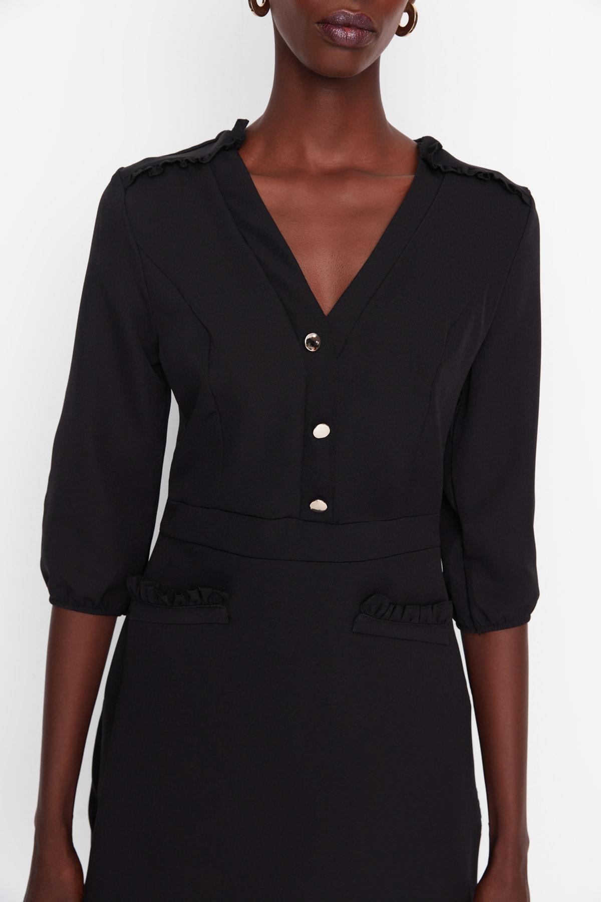 Black Bodycon V-Neck Mini Dress, , large image number 3