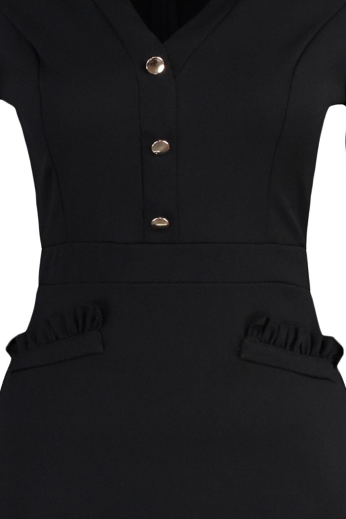 Trendyol - Black Bodycon V-Neck Mini Dress